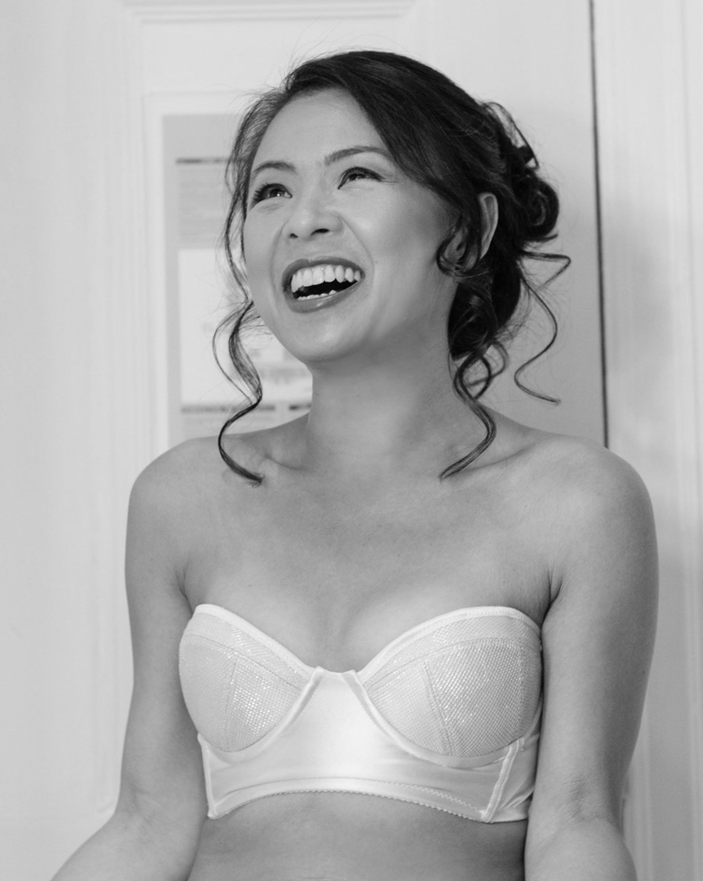 Rubies Bras client and model wearing our bridal specialty bra..