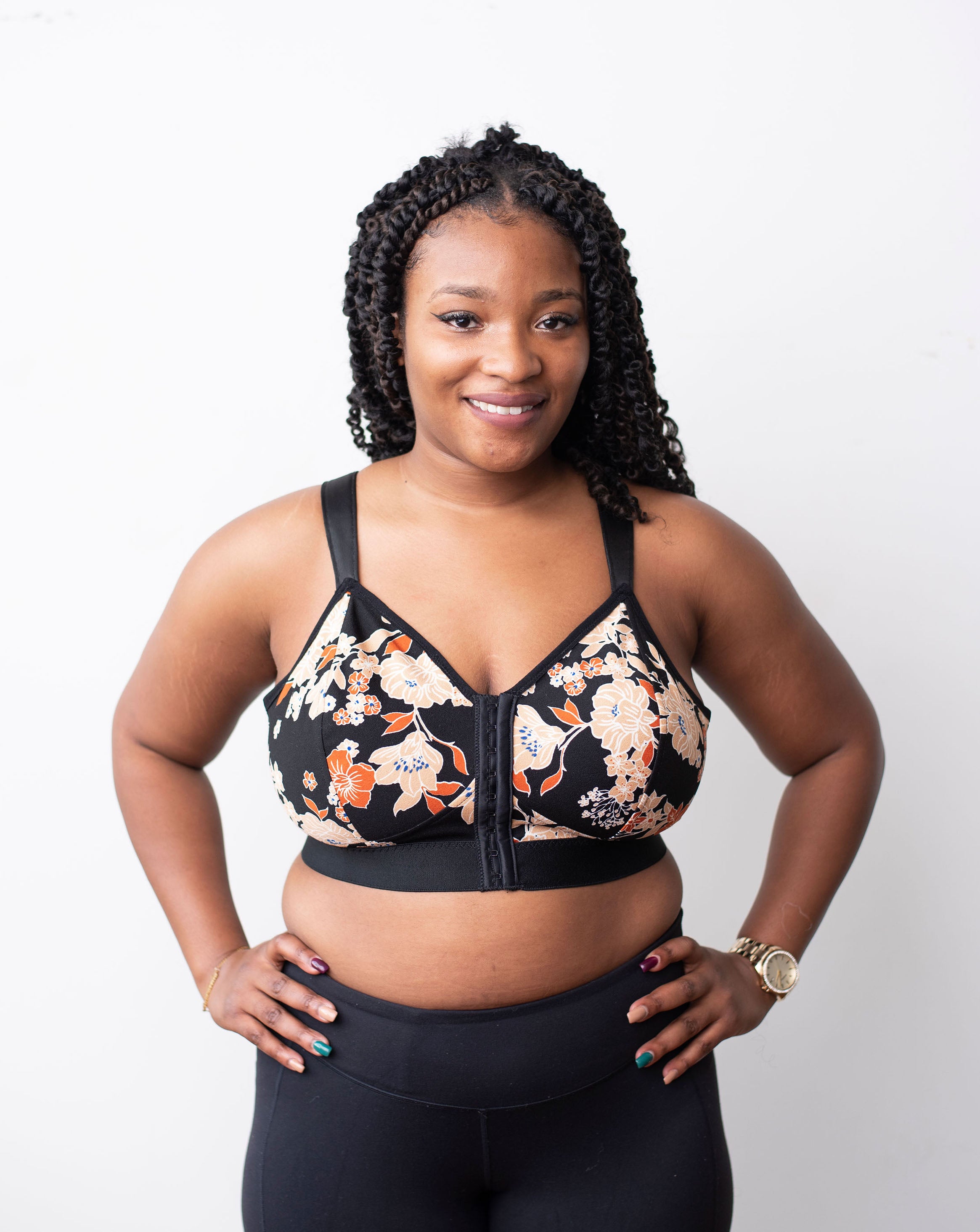 Rubies Bras client and model wearing our Mastectomy specialty bra.