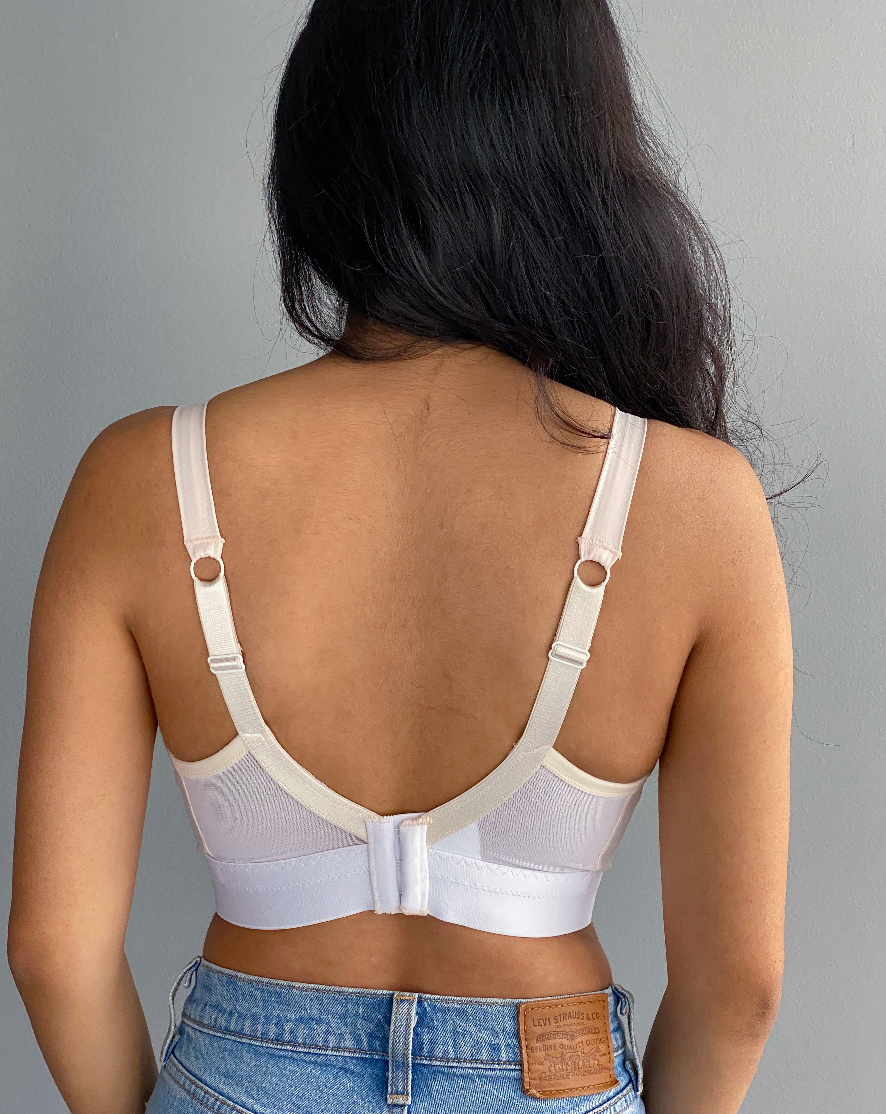 RUBIES CUSTOM BRAS: CAITLIN WEARING OUR SAHAARA SOLIDS WIREFREE BRA.BACK VIEW
