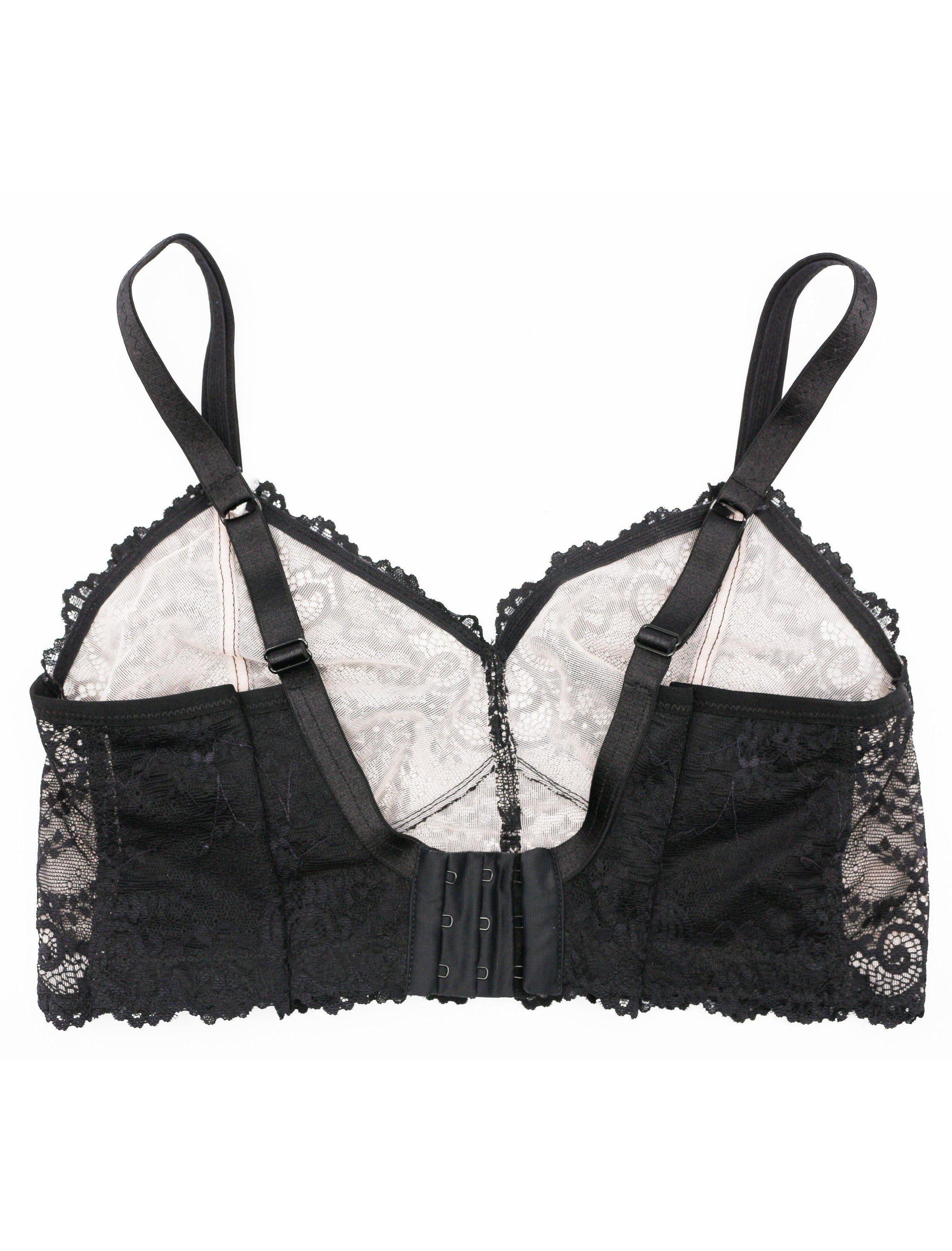 Custom made wireless bra in black scalloped lace fabric made to order by Rubies Bras.