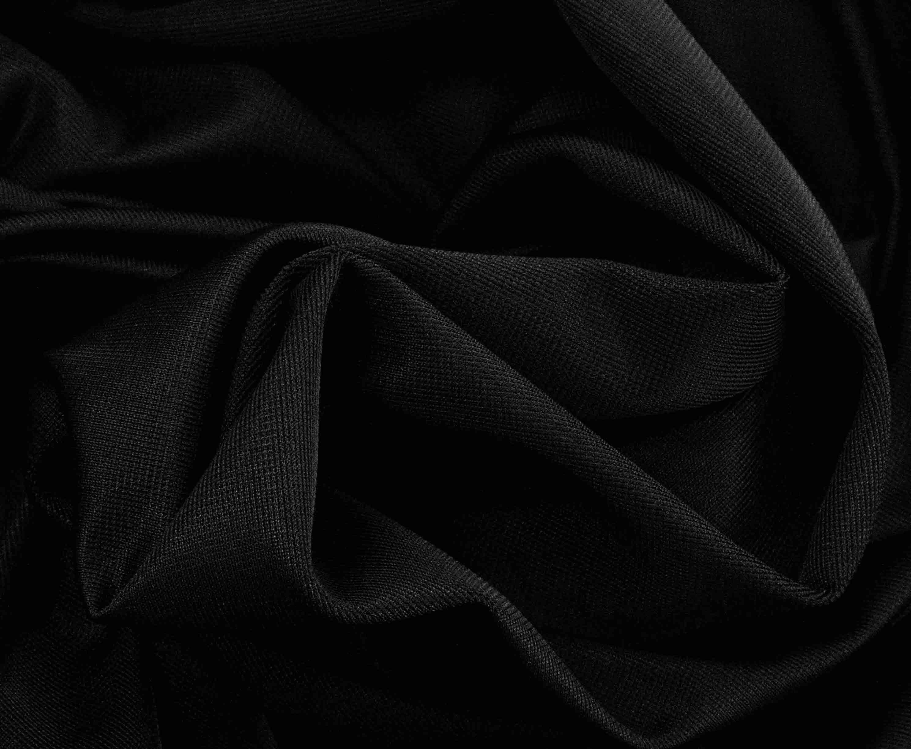 Rubies Bras Stretch Satin fabric in black. Close up.